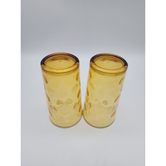 Hazel Atlas Glass Amber Capri Dot ELDORADO GOLD 10 oz Tumblers Set of Two - Picture 4 of 12